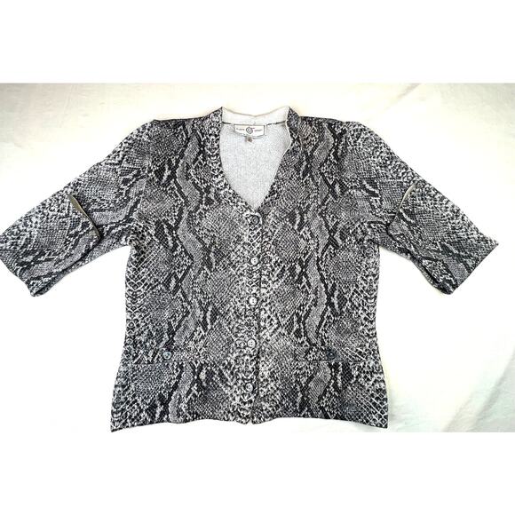 St. John Sport Sweater Womens Small Black Animal Print Cardigan Marie Gray USA - Picture 1 of 10